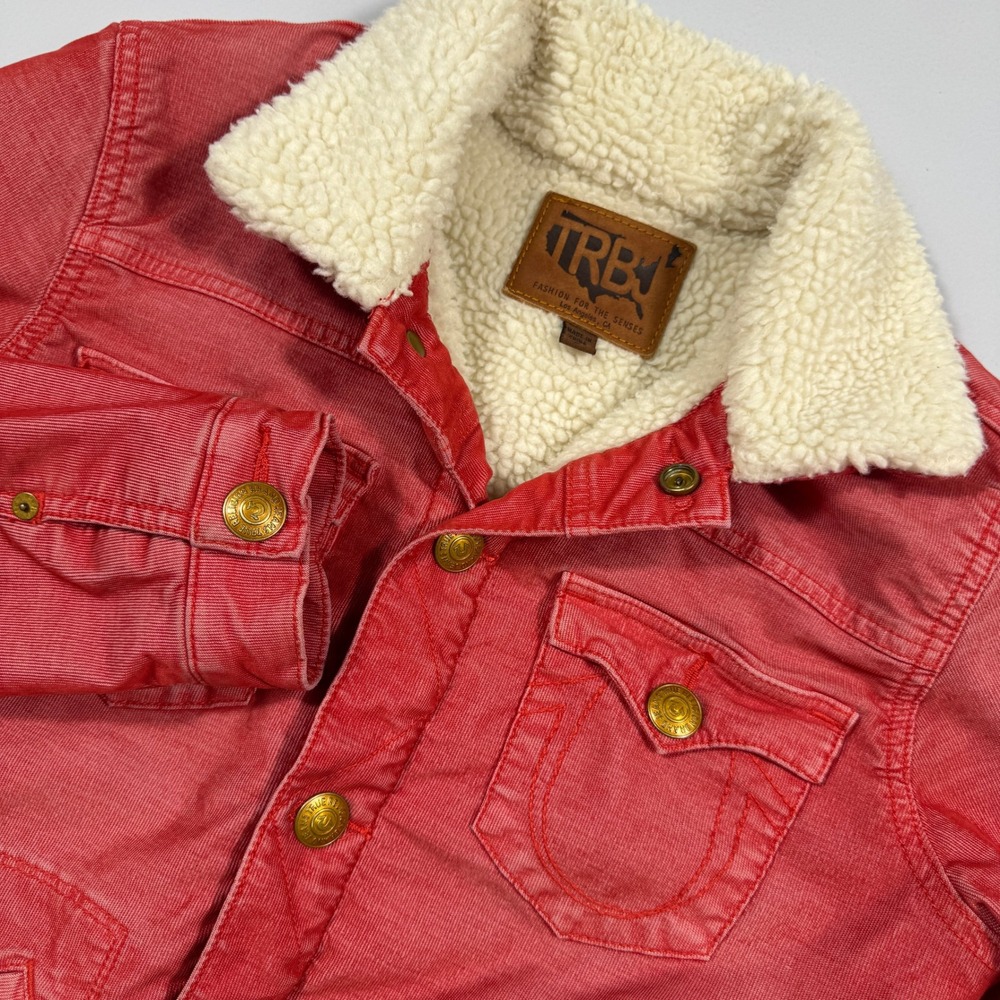 Vintage True Religion Women's Medium Red Corduroy Sherpa Lined Cropped Jacket